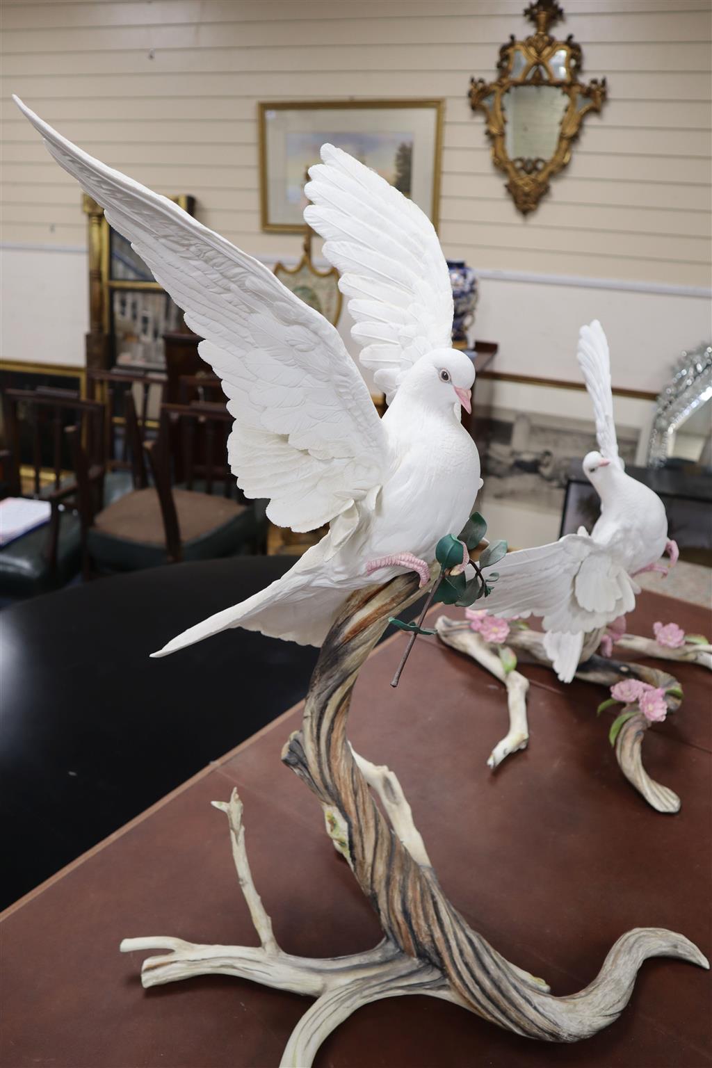 Two Boehm limited edition doves, no.134 and the other no.134F, tallest 67cm
